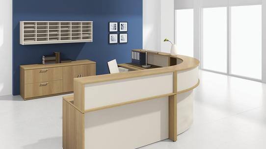 L-shaped curved reception desk