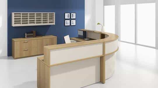 L-shaped curved reception desk