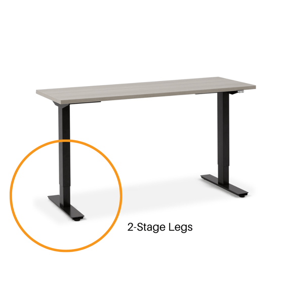 2-stage legs on height adjustable tables