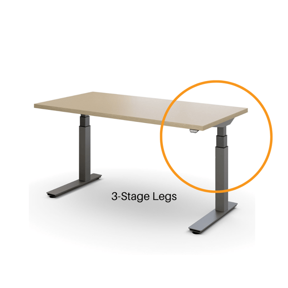 3-stage legs on height adjustable tables