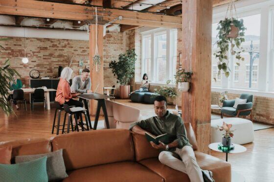 Flexible office space with team members