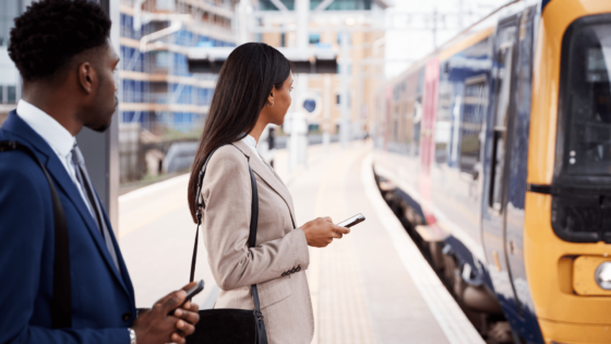 Office workers waiting for the train.